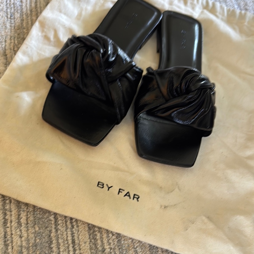 New BY FAR Black Gathered Knot Sandals